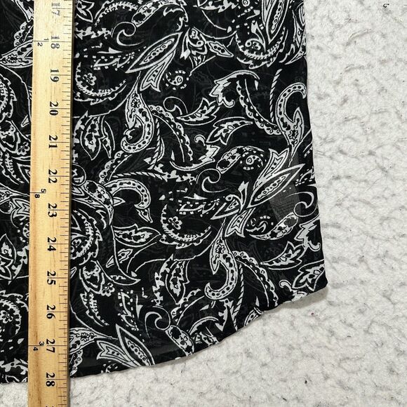 GAP Women's Large Lightweight Sheer Button Up Sheer Blouse Black + White Paisley - Picture 8 of 12